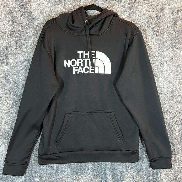THE NORTH FACE Hoodie Mens Medium Black Pullover Spell Out Logo Hiking Pocket - Picture 1 of 8